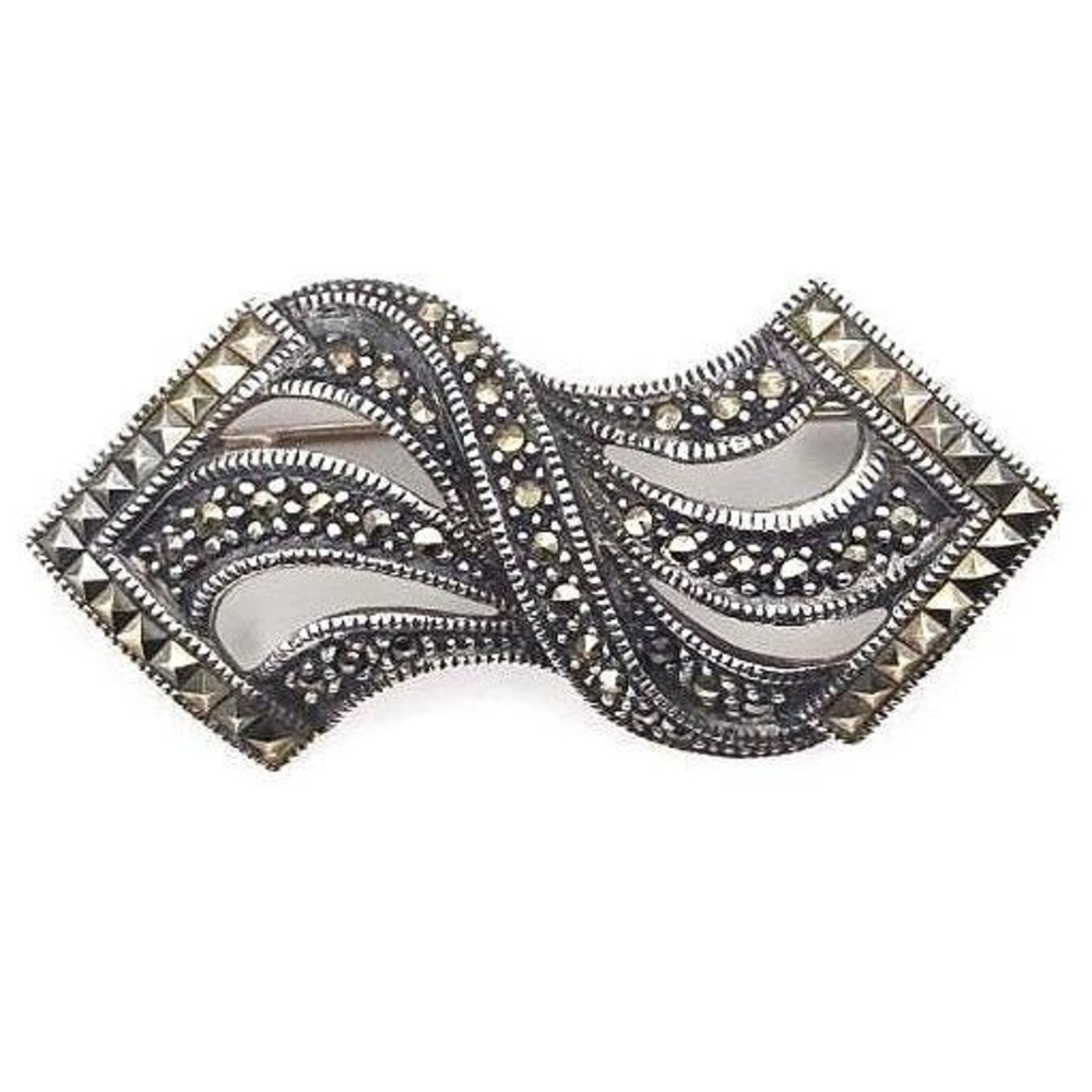 Vintage Judith Jack‎ Sterling Silver Marcasite Ribbon Bow Brooch Pin 925 12.88g